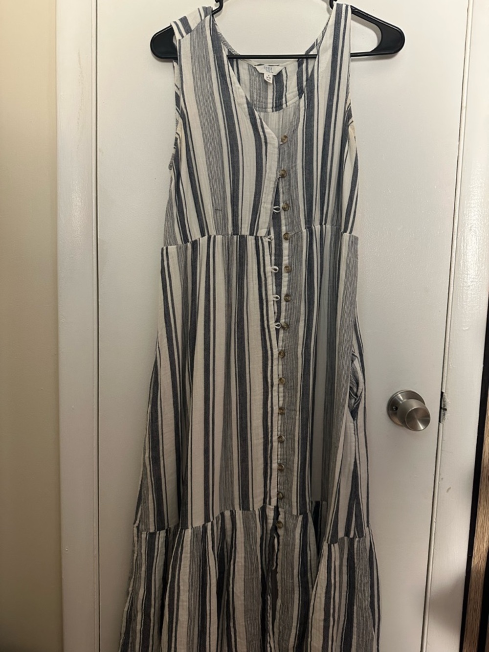 Time and Tru Navy & White Striped Button-Front Maxi Dress